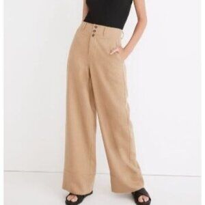 Madewell Women's Button Front Cuffed Wide Leg Pants Linen Blend Tan Size 16